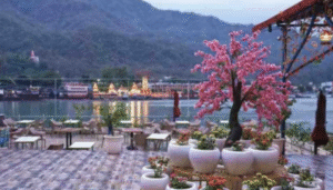 Enjoying breakfast at a mountain café in Rishikesh